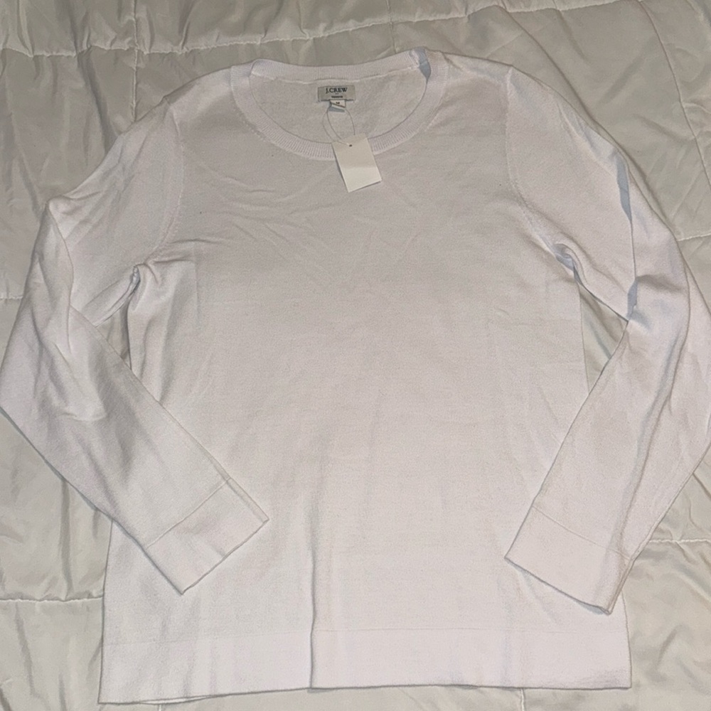 J. Crew Factory Sweater Cotton Wool Blend Teddie Crewneck White Medium New